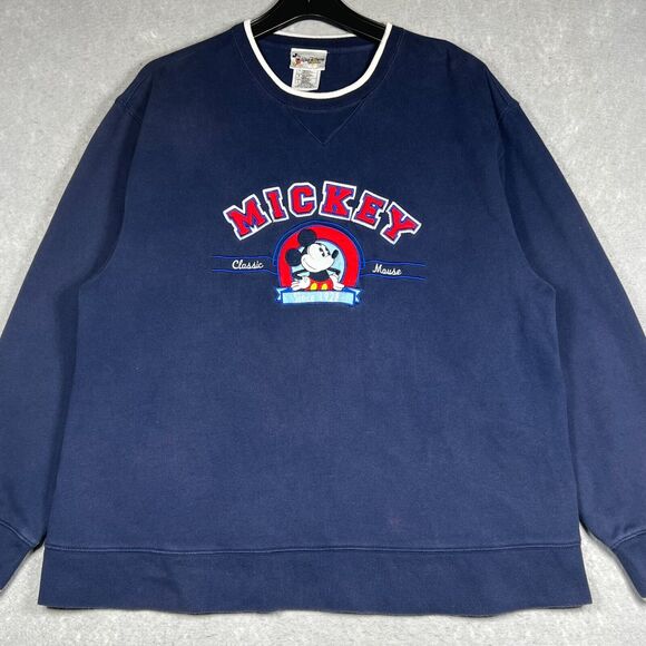 Vintage 90's Disney Crewneck Classic Mickey Mouse Since 1928 Embroidered Large - Picture 2 of 8